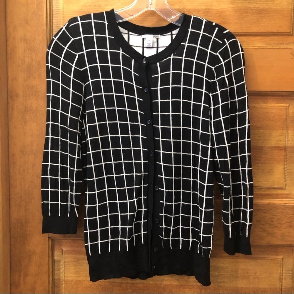 Halogen / Windowpane Cardigan Sweater/ size P/M/ /black and white